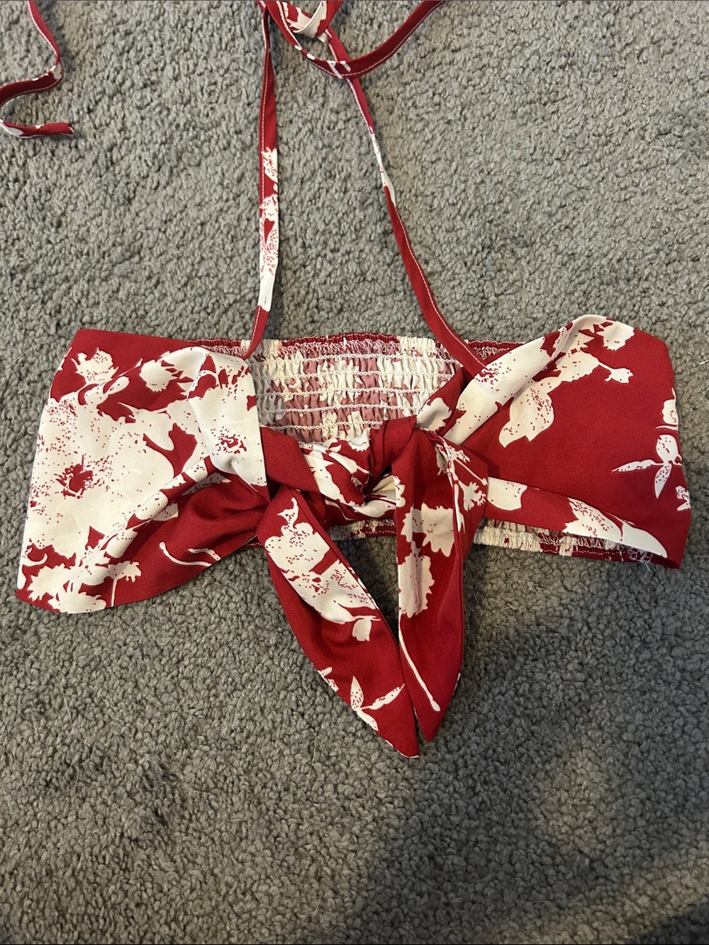SHEIN Red & White Floral Tie-Front Crop Top Set - Picture 3 of 4
